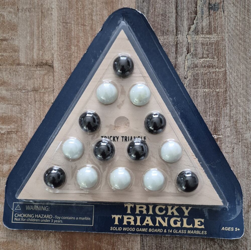 Vintage Triangle Solid Wood Game Board & 14 Glass Marbles Sealed